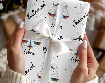Papel de regalo de Libra, papel de regalo de cumpleaños de septiembre, papel de regalo de signo astrológico, papel de regalo del zodíaco, papel de regalo de constelación estelar