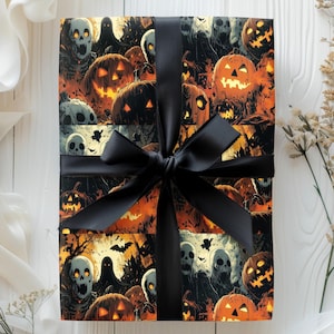 Halloween Horror Wrapping Paper, Scary Pumpkin Gift Wrap, Jack-O-Lantern Nightmare Wrap, Birthday Gift Wrapping Paper, Halloween Gift Paper