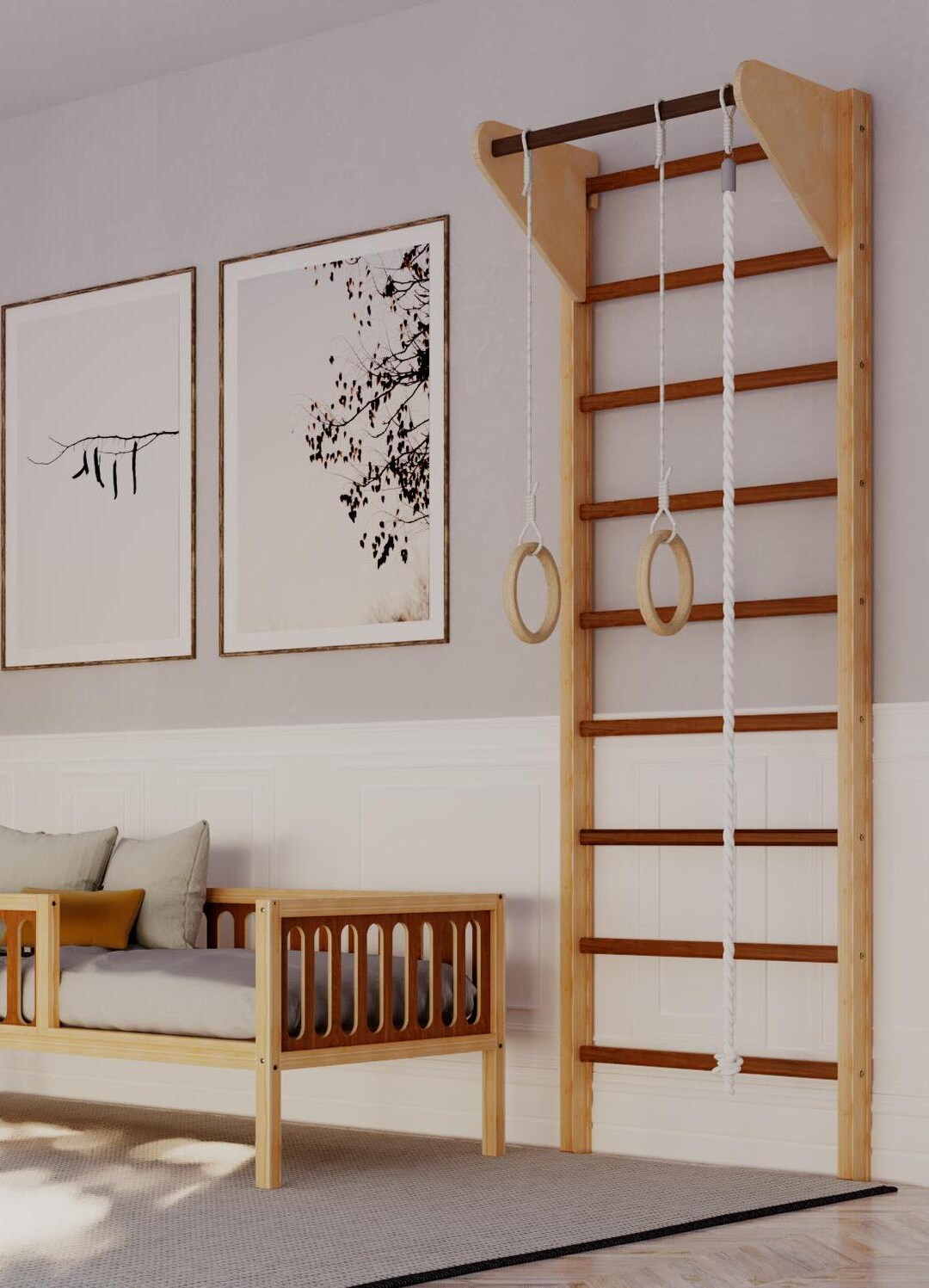 Swedish Ladder for Kids Wooden Climbing Frame, Indoor Gymnastics ...
