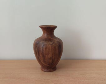 Jarrón rústico de madera de roble / Decoración minimalista tallada, flores secas