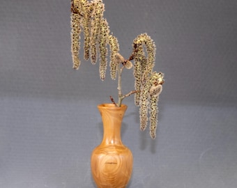 Jarrón rústico de madera de peral / Decoración minimalista tallada, para flores secas