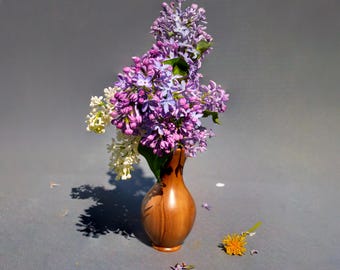 Jarrón de madera de peral / Decoración rústica minimalista para flores secas