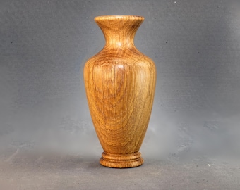 Rustic Oak Wood Vase | Minimalist Carved Decor, Dried Flowers