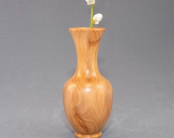 Jarrón minimalista de madera de peral / Decoración rústica con flores secas