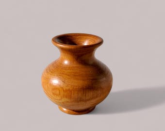 Jarrón minimalista de madera de roble / Decoración rústica con flores secas