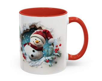 Caneca de Natal com design 3D de boneco de neve, perfeita para as festas de fim de ano e para chocolate quente.