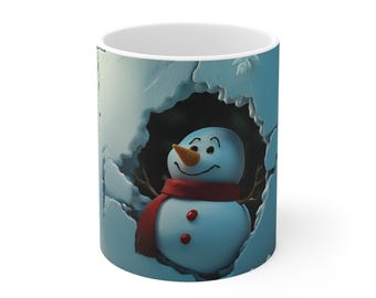Boneco de Neve 3D Buraco Azul na Parede - Floco de Neve de Natal Inverno