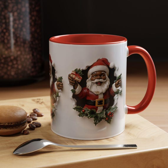 African American Santa Coffee Mug, Festive Christmas Drinkware