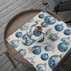 Christmas Wrapping Paper - Blue Ornaments Holiday Gift Wrap, Festive Xmas Present Packaging, Seasonal Wrap Supplies, Winter Decorative
