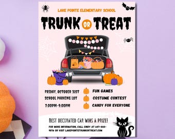 Pink Halloween Trunk or Treat Invitation, Editable Template (Digital Download)