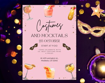 Costumes & Cocktails Halloween Party Invitation, Pink Glam (Digital Download)