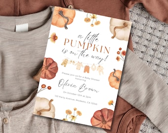 Pumpkin Baby Shower Invitation Template, A Little Pumpkin Is On The Way Fall Printable Invite