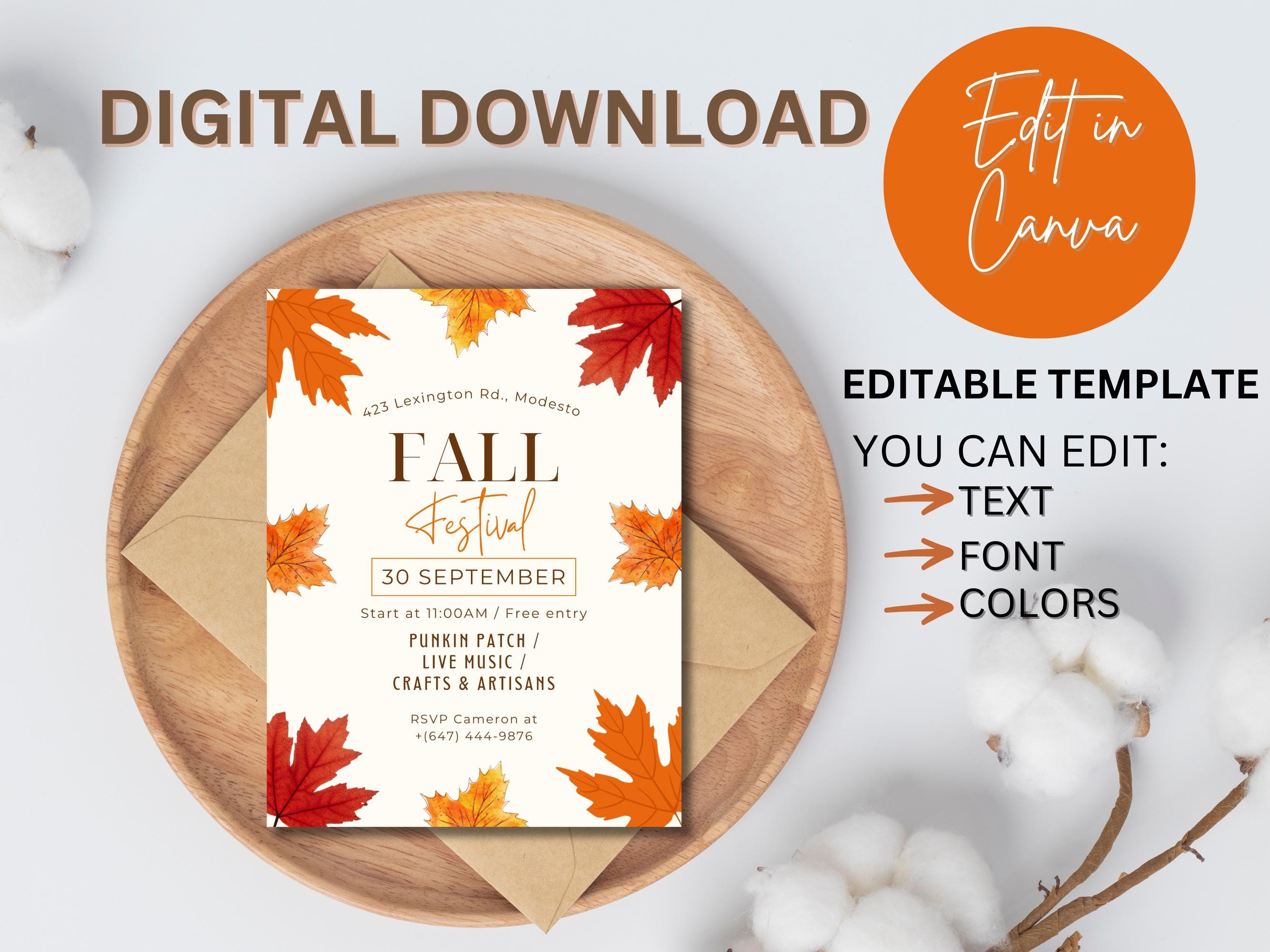 Fall Post Card Invite Fall Festival Invitation, Vibrant Autumn Leaves (digital Invite) - Etsy