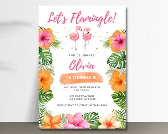 Let's Flamingle! Tropical Digital Invitation | Flamingo Party Invite | Luau Birthday Invitation | Editable & Instant Download