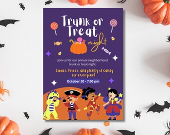 Invito per scherzetto o scherzetto, volantino per festa di Halloween (modello modificabile)
