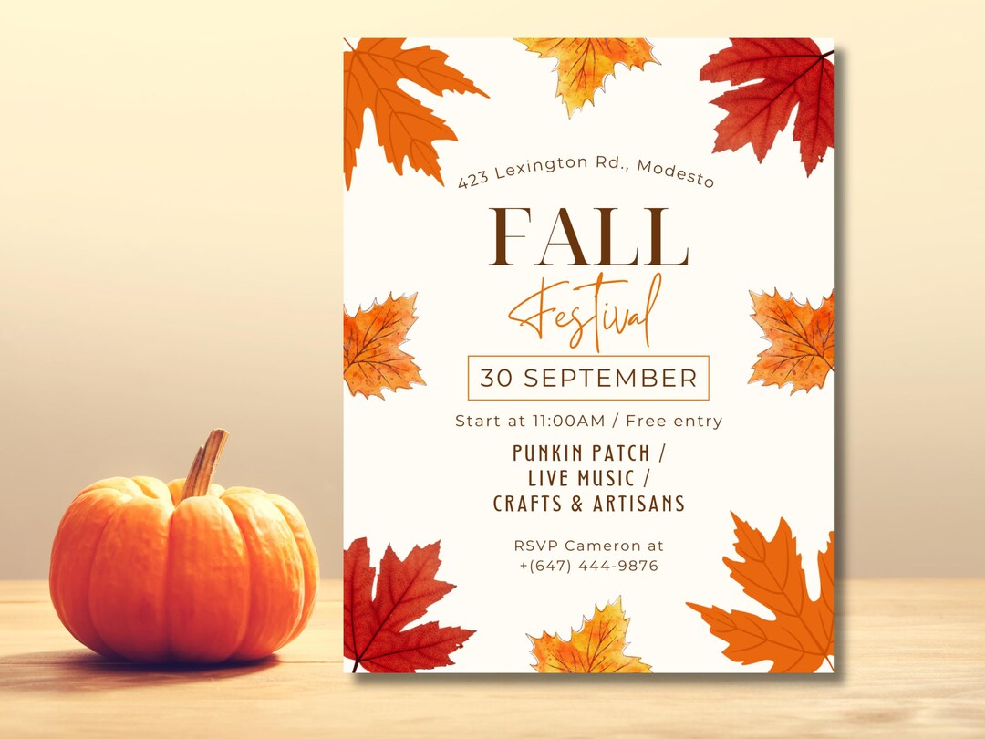 Fall Festival Invitation, Vibrant Autumn Leaves (digital Invite) - Etsy