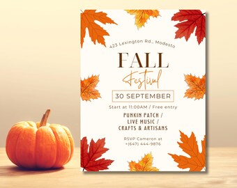 Fall Festival Invitation, Vibrant Autumn Leaves (Digital Invite)