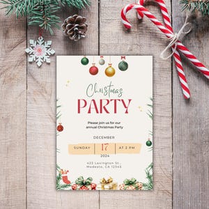 Invito alla festa di Natale, modello di invito alla festa di Natale, invito modificabile all'albero di Natale, albero di Natale, festa di lavoro, CP01