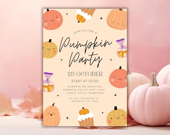 Editable Halloween Invite, Pumpkin Painting Party Invitation Template (Digital Download