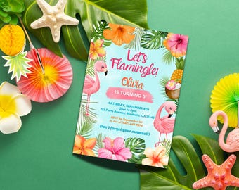 Tropical Luau Birthday Invitation: Editable Flamingo Party Invite (Digital Download)