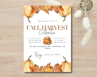 Fall Harvest Celebration Invitation, Autumn Party Invite (Digital Download)