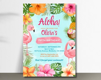 Tropical Luau Birthday Invitation: Editable Hawaiian Party Invite (Digital Download)