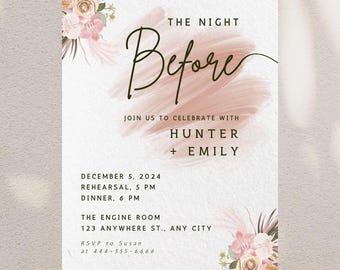 Dusty Pink Rehearsal Dinner Invitation, Rehearsal Dinner Invite, Dusty Pink Wedding Invitation, The Night Before Invitation