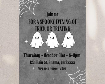 Trick or Treat Invitation, Spooky Evening Invitation, Kid's Halloween Night Invitation, Editable Trick or Treating Invitation
