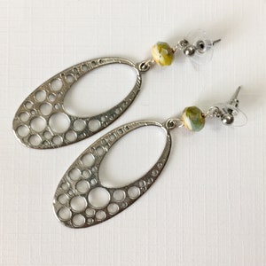 Rhodium Oval Drop Post Earrings with Czech Glass Beads (E-637)