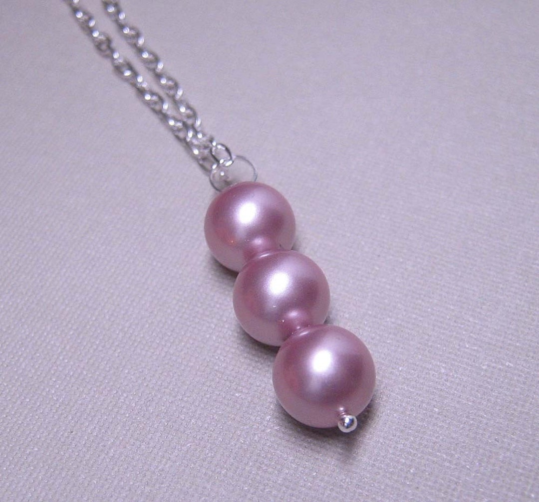 Pearl Necklace - Trio of Powder Rose on Sterling Silver (N