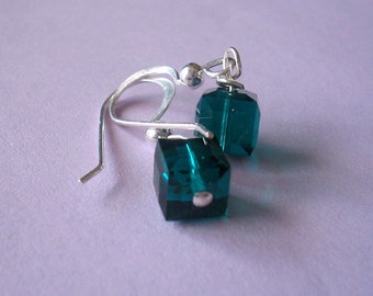 Dainty Earrings - Swarovski Emerald Cubes (E-96)