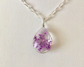 Purple Flower in Glass on Sterling-Filled Silver Chain (N-235)