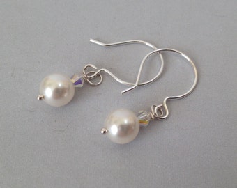 Bridal Pearl Earrings - Swarovski Pearls and Sterling Silver - Bright White (E-496)