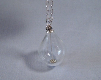 SALE - Crystal Teardrop Necklace - Handmade Glass Teardrop on Sterling Silver Chain (N-184)