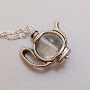 Teapot Necklace - Sterling Silver and Clear Glass (N-208)