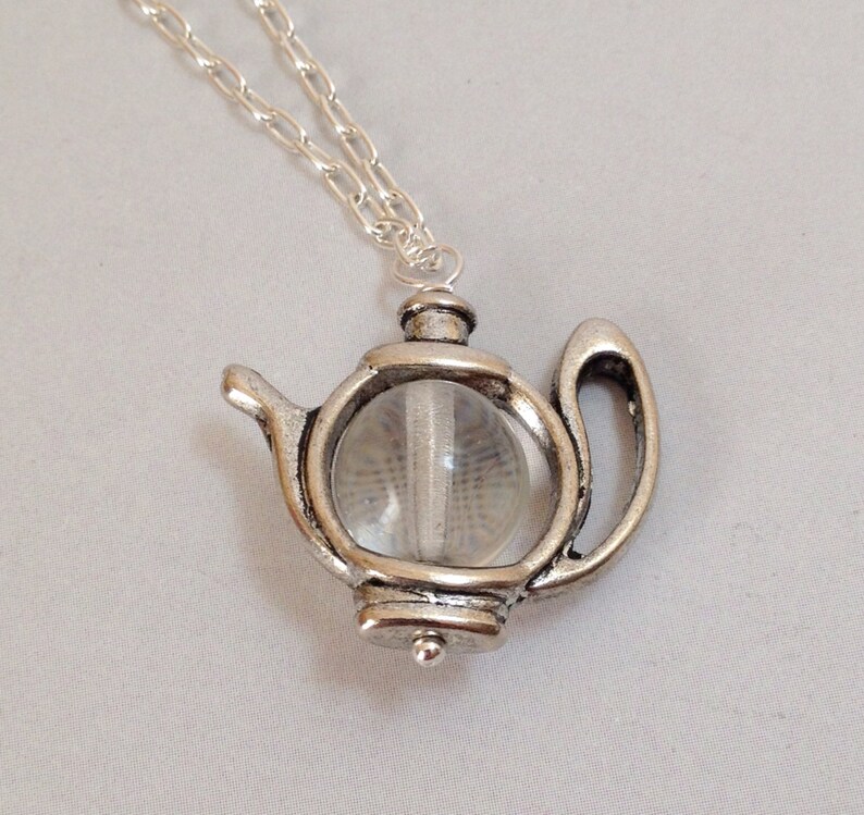 Teapot Necklace Sterling Silver and Clear Glass N208 Etsy