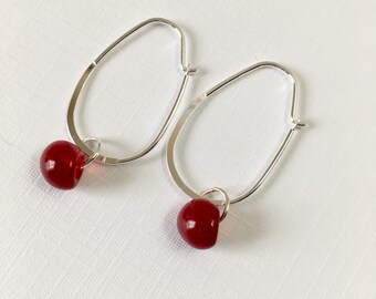 Cherry Glass on Hoop Earrings (E-603)