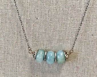 Aquamarine Necklace on Oxidized Sterling Silver Chain (N-234)