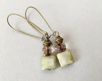 Earthy Czech Glass Earrings on Antique Brass (E-739)