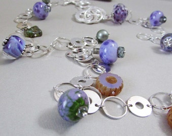 Lampwork Glass and Silver Necklace - Long Length, Purple (N-228)