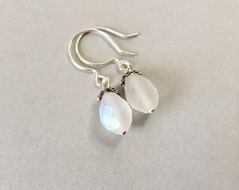 Frosted Glass Earrings on Silver Filled Ear Hooks (E-691)