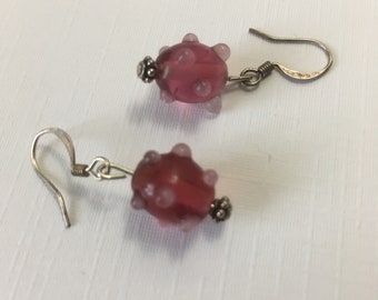 SALE - Rose Dotted Glass and Sterling Silver Earrings (E-548)