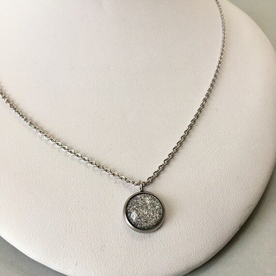 Tiny Silver Glitter Pendant on Stainless Steel Chain (N-247) - Etsy
