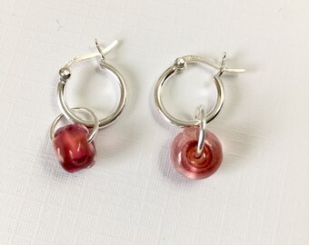 Handmade Lampwork Glass Hoop Earrings - Sunset Pink (E-602)