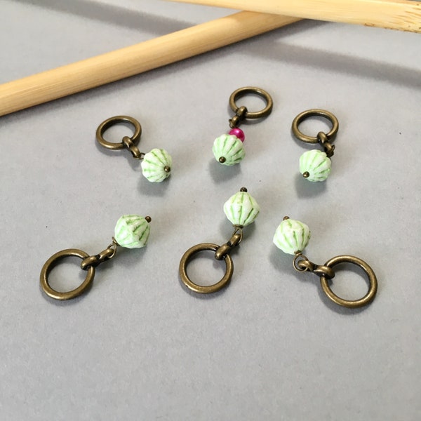 Handmade Stitch Markers - Lime Green (set of 6/up to size 12) (SM-29)