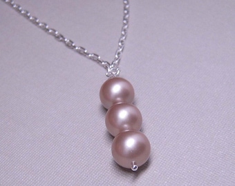 Pearl Trio Necklace - Powder Almond on Sterling Silver (N-92)