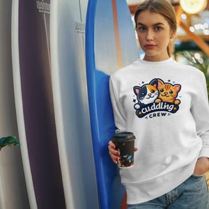Cat Lover Sweatshirt | Cuddling Crew Cartoon Kitty Pullover | Feline Crewneck Gift Apparel