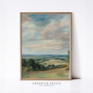 Vista pastoral de ladera: Pintura de paisaje vintage (Descarga digital)