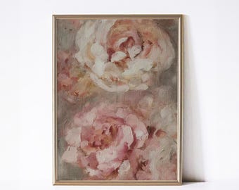 Vintage Roses Print | Romantic Abstract Floral Wall Art | Cottagecore Farmhouse Decor | Pink Rose Painting Printable Shabby Chic Home Decor