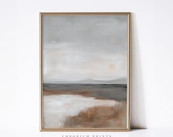 Neutral Horizon Abstract Landscape: Minimalist Earth Tone Wall Art (Digital Download)